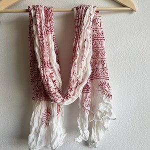 White and Red Ohm Mantra Rayon Scarf